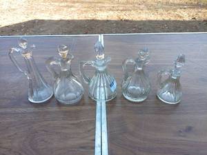 Group of 5 Vintage Glass Oil Cruets - Decorative Kitchen Accessories