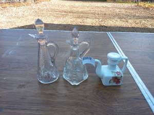 Set of 3 Vintage Glass and Porcelain Decanters - On Site Auction