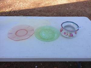Set of 3 Vintage Decorative Plates - Floral Bowl and Glass Platter