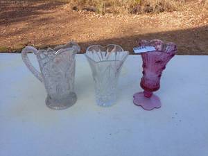 Group of 3 Vintage Glass Vases & Set of 2 Framed Nature Prints