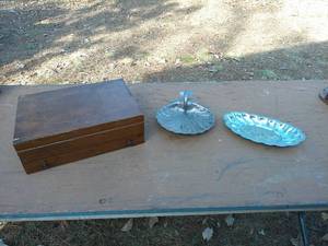Vintage Decorative Dishes with Wooden Storage Box - On Site Auction