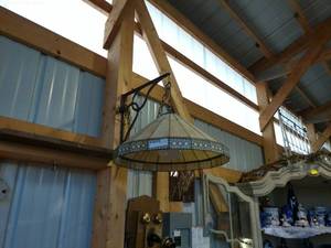 Vintage Stained Glass Hanging Lamp - On Site Auction