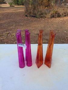 Set of 6 Vintage Glass Vases - Pink and Amber