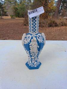 Vintage Decorative Vase - Blue and White with Intricate Designs