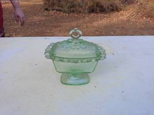 Vintage Green Glass Dish with Lid - Victorian Style