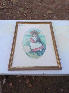 Framed Vintage Print of Child with Flowers - On-Site Auction