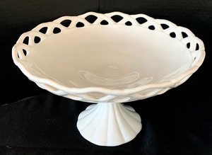lot 113 image: Vintage Milk Glass Hurricane Oil Lamp, Vintage Milk Glass Footed Dish and More