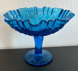 lot 60 image: Vintage Fenton Aqua Blue Hobnail Ruffled Pineapple Compote and Fenton Imperial Daisy & Buttons Compote