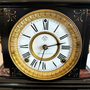 lot 74 image: Antique Ansonia Enameled Iron Mantle Clock