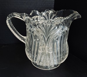 lot 77 image: Vintage Crystal and Clear Glass Pitcher, Basket Bowl and Covered Dish