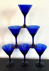 lot 86 image: Six Cool Cobalt Blue Martini Glasses
