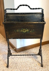 lot 134 image: Antique Wrought Iron Magazine Stand  Music Caddy