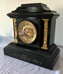 lot 156 image: Elegant Antique Ansonia Rome Enameled Iron Mantle  Shelf Clock