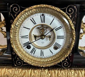 lot 168 image: Antique Ansonia Belgium Enameled Iron Mantle Clock