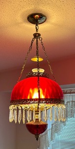 lot 7 image: Vintage Victorian Ceiling Mount Parlor Light Fixture with Dangling Prisms