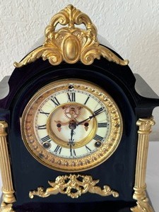 lot 19 image: Antique Ansonia Danube Iron Mantle Clock