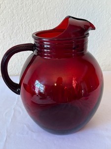 lot 203 image: Vintage Ruby Red Anchor Hocking Large Ball Pitcher & Vintage Ruby Red Serving Bowl