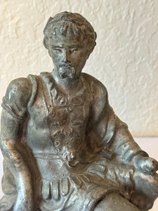 lot 213 image: Antique Metal Figurine Clock Topper  Vintage Spelter Figurine Clock Topper