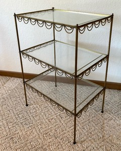lot 291 image: Vintage Brass and Glass Three Tiered Shelf  Table