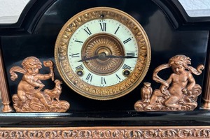 lot 296 image: Antique Ansonia Verona Enameled Iron Mantle  Shelf Clock