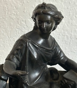 lot 348 image: Ansonia Spelter Greek Goddess Pandora Cast Metal Clock Topper