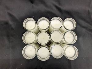 lot 29 image: back room pallet - Set of 12 White Prayer Candles in Glass Holders