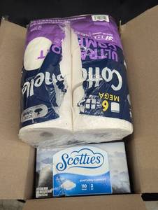 lot 41 image: back room pallet - Box Lot of Cottonelle Ultra Comfort Toilet Paper and Various Tissues