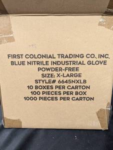 lot 104 image: back room pallet - First Colonial Trading Co. Blue Nitrile Industrial Gloves Powder-Free Size XL - 10 Boxes