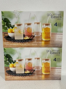 Glass Tumblers with Lid and Straw