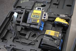 lot 37A image: DeWalt 12V 360 Degree Green Beam Cross Line Laser TN360DB with Battery, Charger, Case, Accessories