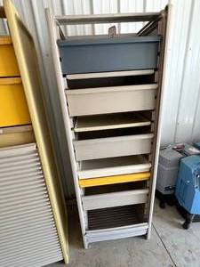 lot 21 image: Herman Miller Milcare&nbspStorage Supply Multiple Drawer Cabinet With Roll Up Accordion Door Closure - In Good Condition