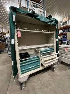 lot 46 image: $$$$ Herman Miller Mobile Multi-Drawer Supply Storage Cart with Green Cover - In Great Condition 1 Wheel Has Lost Its Rubber...