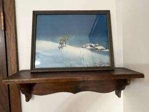 lot 38 image: Framed Winter Landscape Print with Wolf