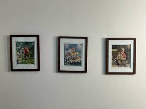 lot 44 image: Framed Set of 3 Child and Pet Illustrations