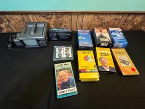 lot 83 image: Vintage Electronics Lot GE Cassette Recorder, Bentley Portable TV, VHS Tapes