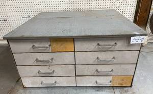 lot 112 image: Vintage Heavy-Duty Metal Storage Cabinet with 8 Drawers