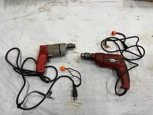 lot 183 image: Lot of 2 Corded Power Drills - Tool Shop Hammer Drill and Milwaukee Drill