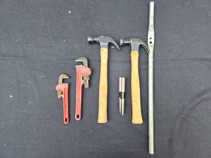 lot 117 image: Assorted Hand Tools - Hammers, Pipe Wrenches, and More