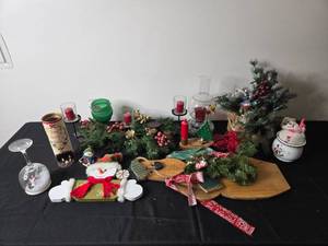 lot 205 image: Assorted Christmas Themed Decorations and Candle Holders Lot