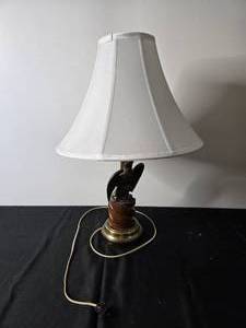 lot 207 image: Vintage Eagle Table Lamp with White Fabric Shade