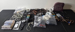 lot 222 image: Lot of Assorted Cables, Surge Protector, and Small Heater