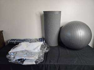 lot 257 image: Mixed Fitness Equipment Lot - Yoga Mat, Exercise Ball and more