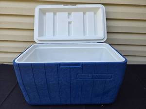 lot 331 image: Coleman BlueWhite Cooler with Handles and Drain Plug
