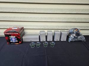 lot 393 image: Lot of Home Audio Equipment with Fragrance Lamp and Glass Candles