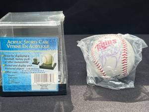 lot 306 image: Minnesota Twins Autographed (Roy Smalley III) Baseball with Acrylic Sports Case