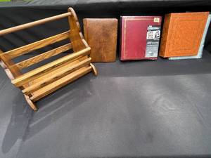 lot 311 image: Wooden Magazine Holder with Assorted Photo Albums