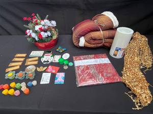 lot 363 image: Decorative and Home Essentials Lot - Artificial Flowers, Candles, Throws, and More