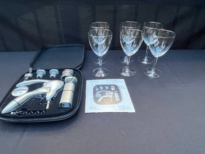 lot 366 image: Houdini Wine Tool Kit with Fostoria Wine Glasses Set