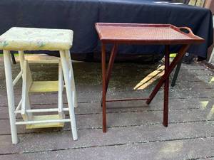 lot 396 image: Vintage Wooden Tray Table and Footstool Lot