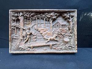 lot 400 image: Vintage Rectangular Relief Wall Art Plaque - Hunter with Dog
